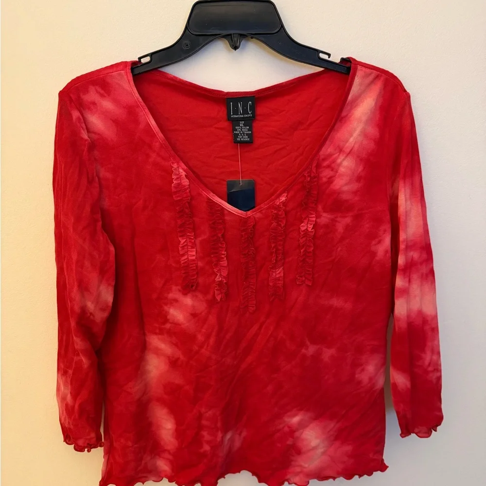 INC International Concepts Red Tie-Dye Blouse - Picture 2 of 4